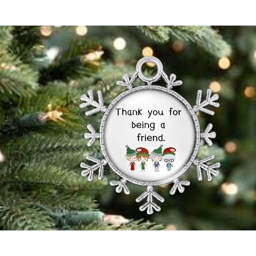 Thank you for Being a Friend Golden Girls TV Christmas Silver Snowflake Ornament